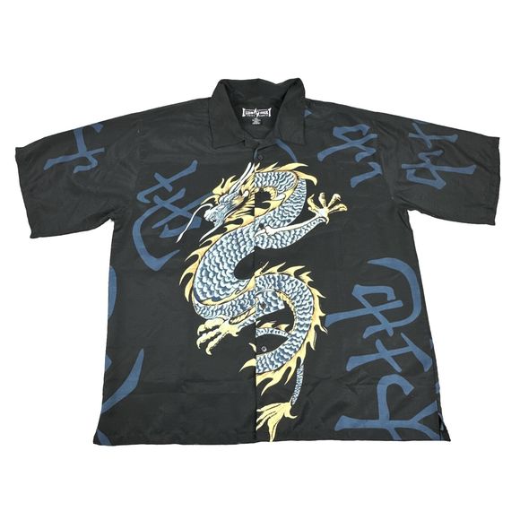 Steve & Barry's Club Shirt Casual Button Down Black Dragon Y2K Tattoo Mens 2X - Picture 1 of 9
